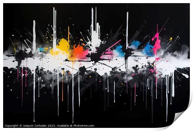 On a black canvas, thick spots of black and white acrylic paint. Print by Joaquin Corbalan