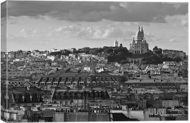 Sacre Coeur over rooftops B&W Canvas Print by Gary Eason