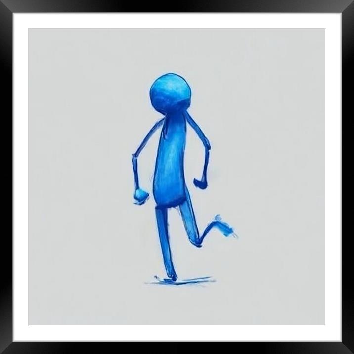 Abstract drawing of a blue. Man standing  Framed Mounted Print by Paddy 