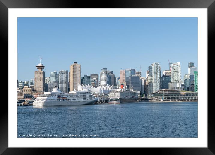 The Silver Whisper and Queen Elizabeth cruise ships docked at the Cruise Line Terminal with the downtown  skyscrapers behind, Vancouver, Canada Framed Mounted Print by Dave Collins