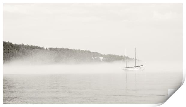 Misty Shore with Boat Print by Kevin Howchin