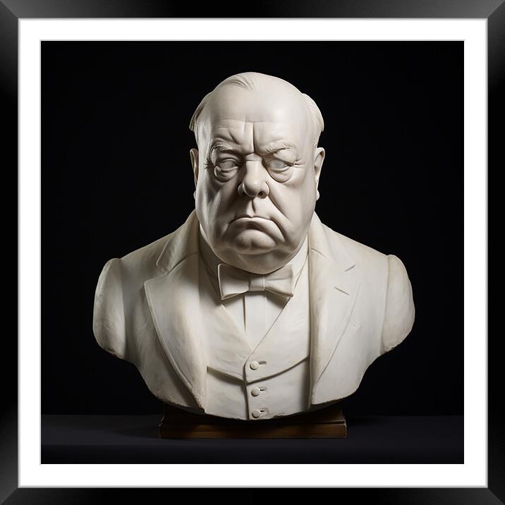 Marble Statue of Winston Churchill  Framed Mounted Print by CC Designs