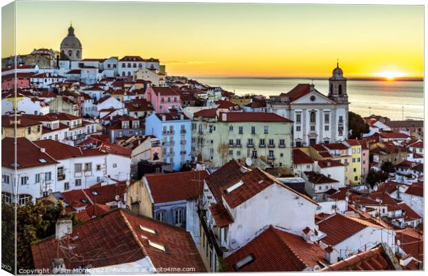 Alfama District at sunrise, Lisbon cityscape Canvas Print by Jim Monk