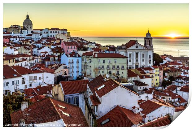 Alfama District at sunrise, Lisbon cityscape Print by Jim Monk