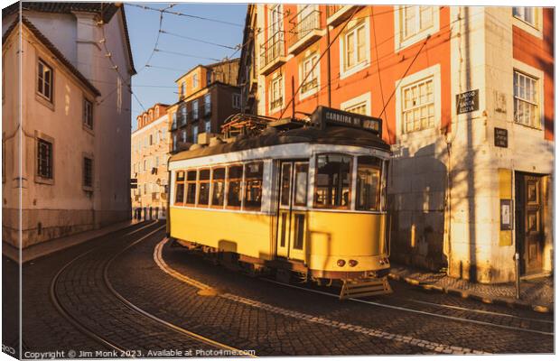 Vintage Tram number 28 in Lisbon Canvas Print by Jim Monk