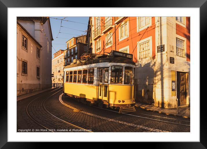 Vintage Tram number 28 in Lisbon Framed Mounted Print by Jim Monk