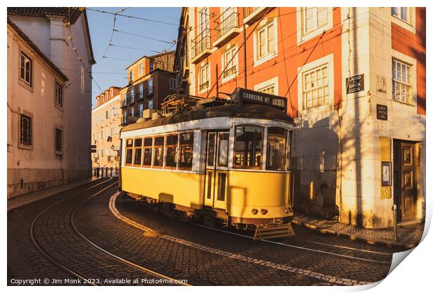 Vintage Tram number 28 in Lisbon Print by Jim Monk