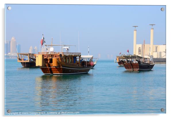 Traditional Dhows in Doha  Acrylic by Kasia Design