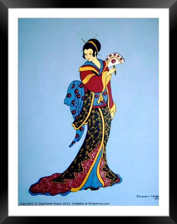 Geisha with fan Framed Mounted Print by Stephanie Moore