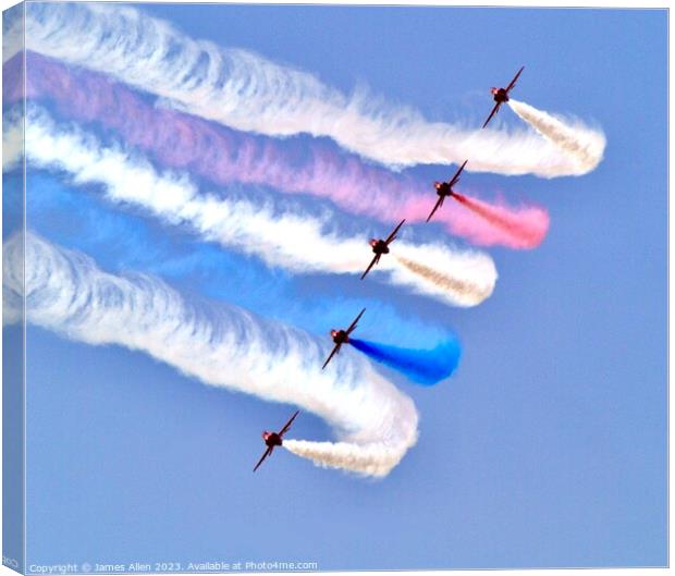Red Arrow performing at Lowestoft Seafront Air Fes Canvas Print by James Allen