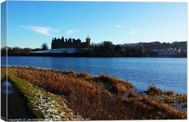 Linlithgow Loch, Palace and Church - Winter Day Canvas Print by Lee Osborne