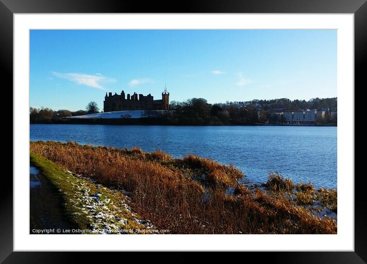 Linlithgow Loch, Palace and Church - Winter Day Framed Mounted Print by Lee Osborne