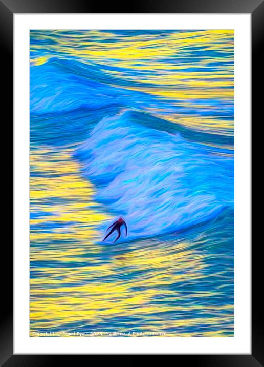 Newquay Surfer Art Framed Mounted Print by David Pyatt