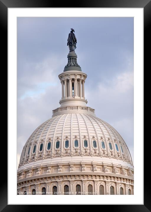 US Capitol Dome Freedom Statue Washington DC Framed Mounted Print by William Perry