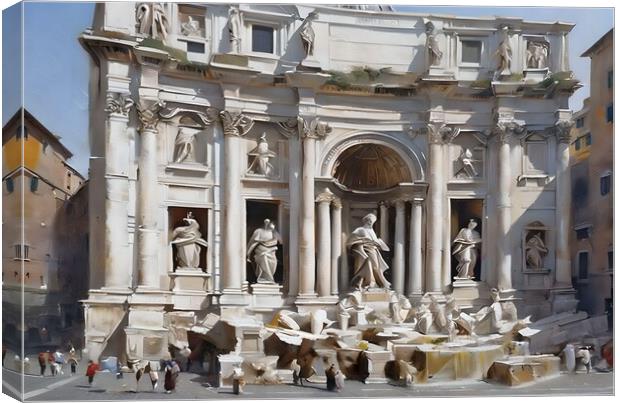Trevi fountain in Rome, Italy - landscape watercolor painting Canvas Print by Luigi Petro