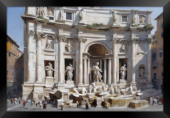 Trevi fountain in Rome, Italy - landscape watercolor painting Framed Print by Luigi Petro