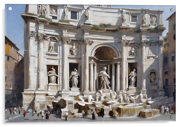 Trevi fountain in Rome, Italy - landscape watercolor painting Acrylic by Luigi Petro