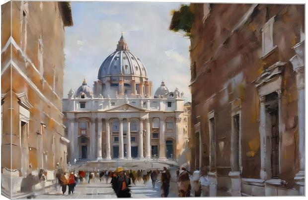 Oil painting of pedestrian street in Rome  Canvas Print by Luigi Petro