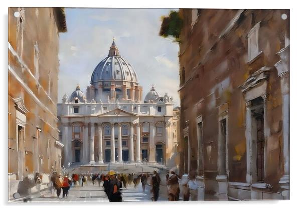 Oil painting of pedestrian street in Rome  Acrylic by Luigi Petro