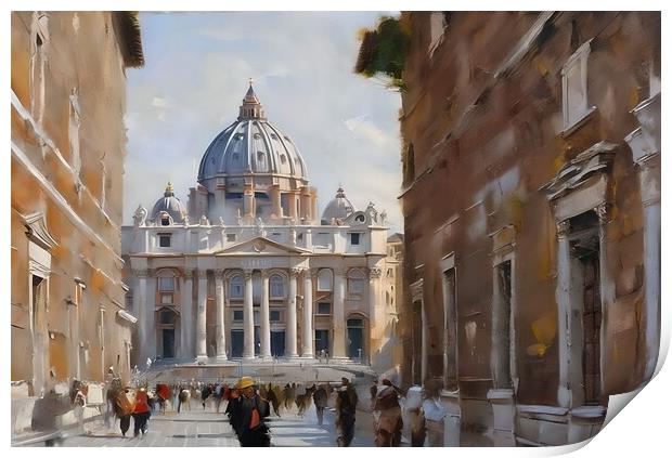Oil painting of pedestrian street in Rome  Print by Luigi Petro