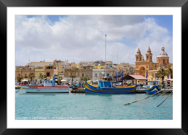 Vibrant Marsaxlokk Harbour, Malta Framed Mounted Print by Kasia Design