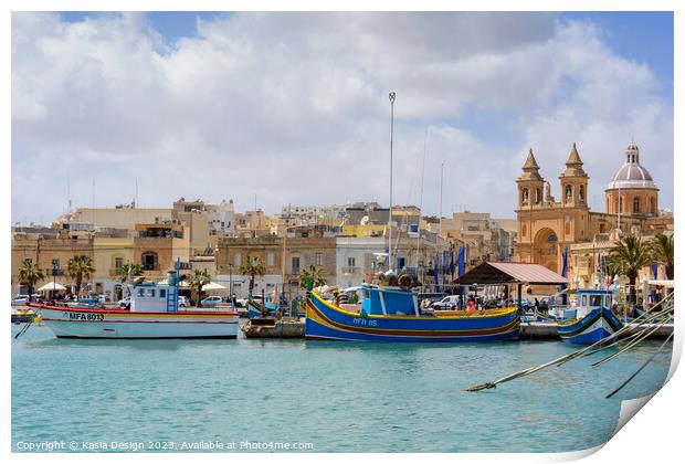 Vibrant Marsaxlokk Harbour, Malta Print by Kasia Design