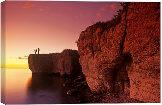 hikers on limestone cliff Canvas Print by Dave Reede