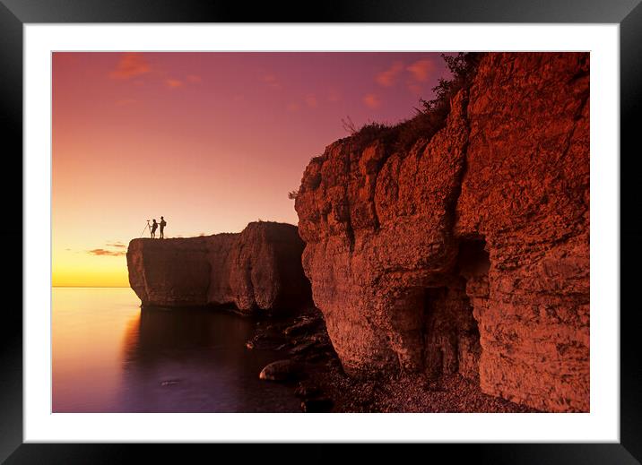 hikers on limestone cliff Framed Mounted Print by Dave Reede