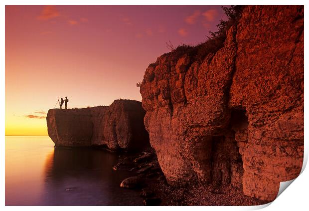 hikers on limestone cliff Print by Dave Reede