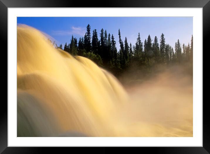 water tumbles over Pisew Falls Framed Mounted Print by Dave Reede
