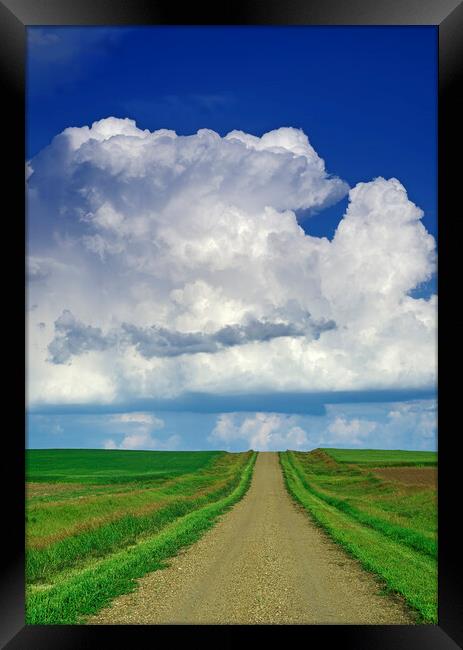 country road with cumulonimbus cloud mass in the background Framed Print by Dave Reede