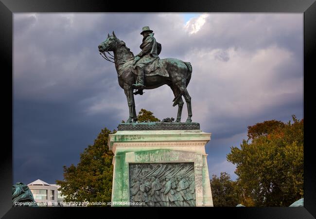 US Grant Statue Memorial Stormy Skies Capitol Hill Washington DC Framed Print by William Perry