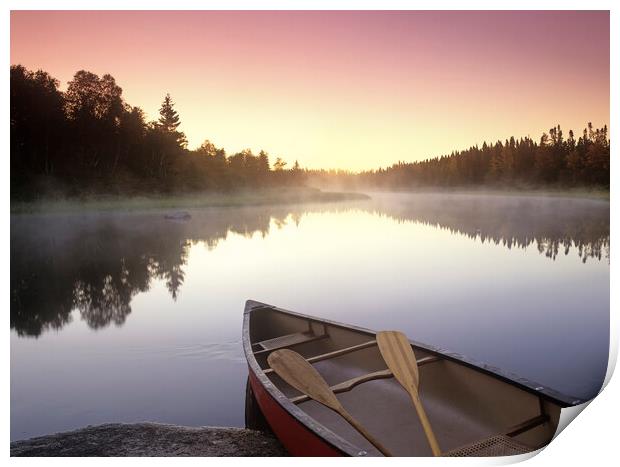 canoe along the Whiteshell River Print by Dave Reede