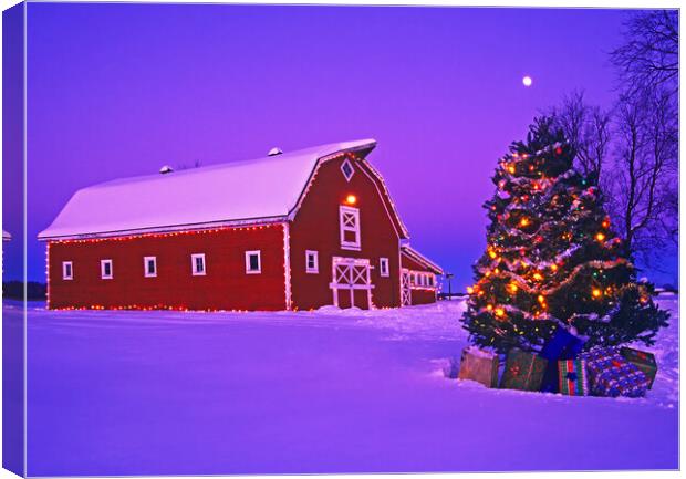 red barn with Christmas tree Canvas Print by Dave Reede