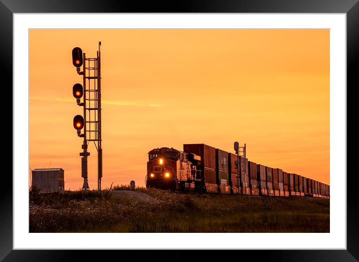 rail signal with approaching train Framed Mounted Print by Dave Reede