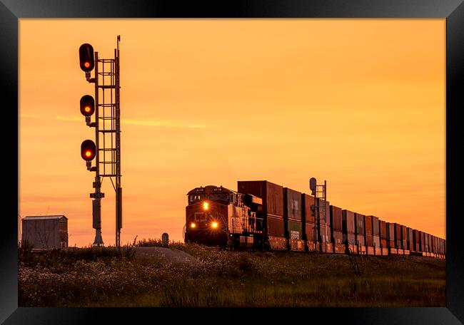 rail signal with approaching train Framed Print by Dave Reede