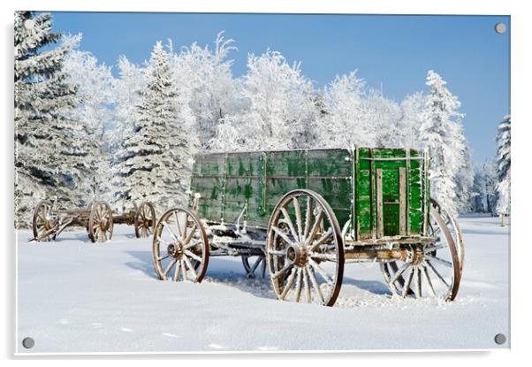 old wagon in the hoarfrost Acrylic by Dave Reede