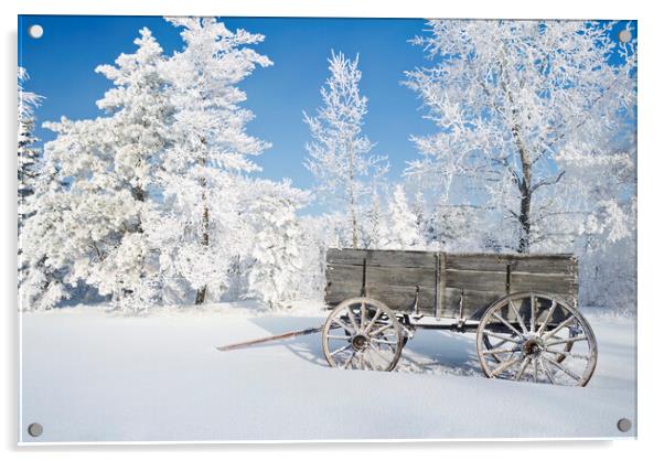 Old Wagon on a Frosty Day Acrylic by Dave Reede