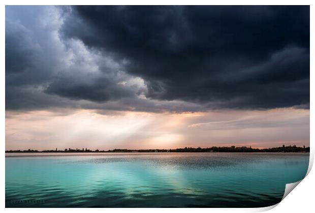 Turquoise lake under the cloudy sky Print by Dejan Travica