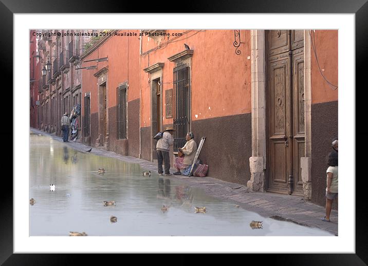 ducks swimming in the street Framed Mounted Print by john kolenberg