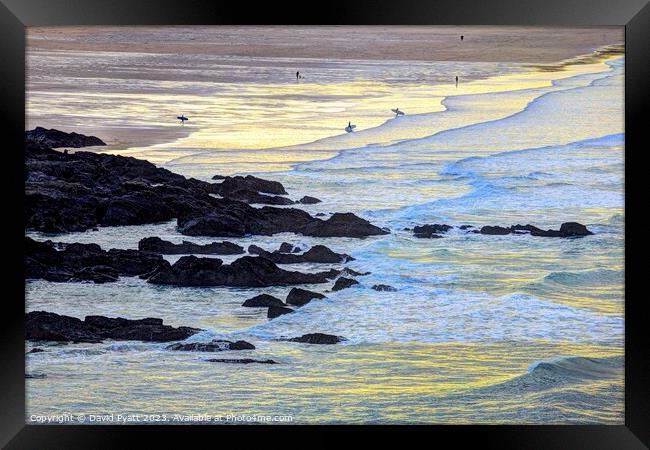 Newquay Beach Sunset Framed Print by David Pyatt