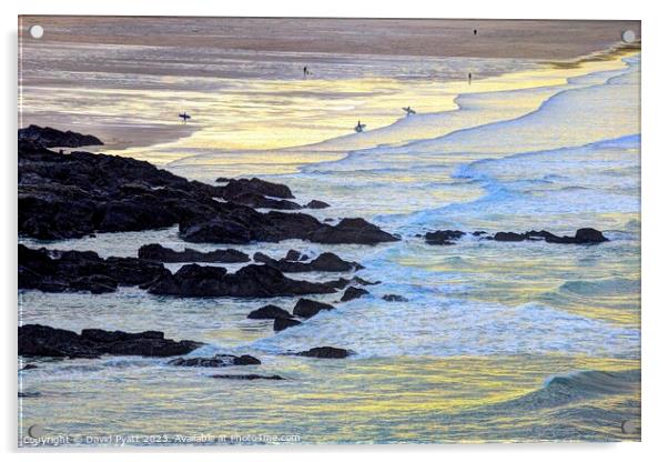 Newquay Beach Sunset Acrylic by David Pyatt