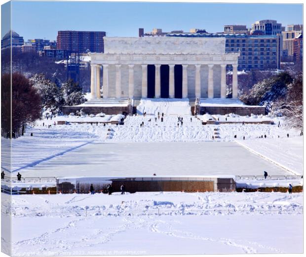 Lincoln Memorial After Snow Washington DC Canvas Print by William Perry