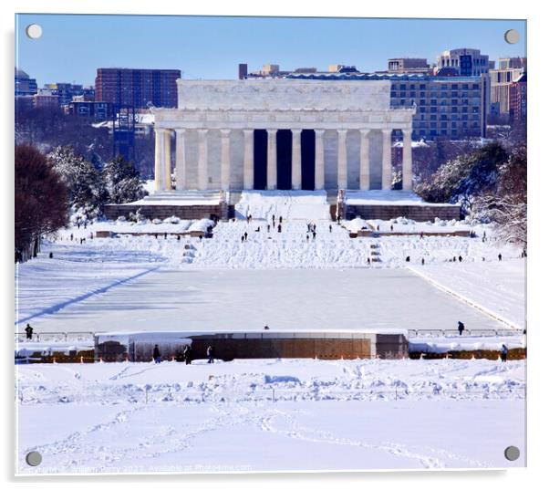 Lincoln Memorial After Snow Washington DC Acrylic by William Perry