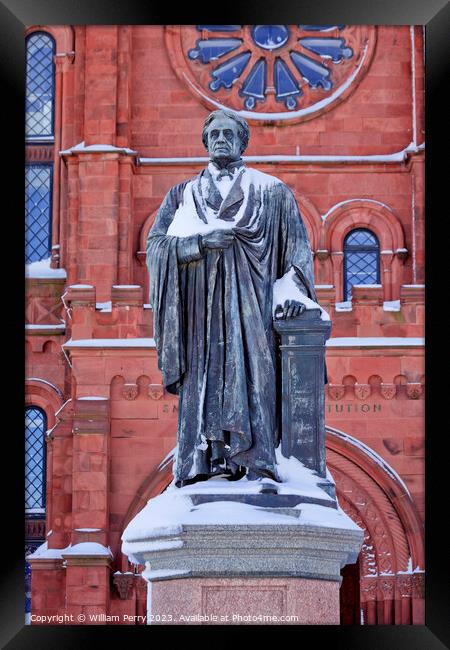 Smithson Statue After the Snow Smithsonian Castle Washington DC Framed Print by William Perry