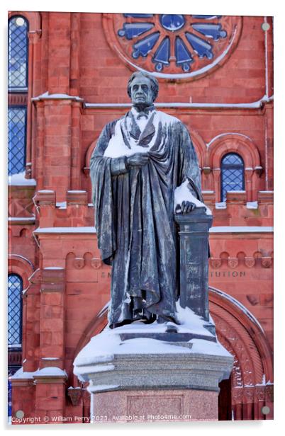 Smithson Statue After the Snow Smithsonian Castle Washington DC Acrylic by William Perry