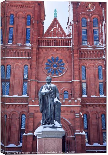 Smithson Statue After the Snow Smithsonian Castle Washington DC Canvas Print by William Perry
