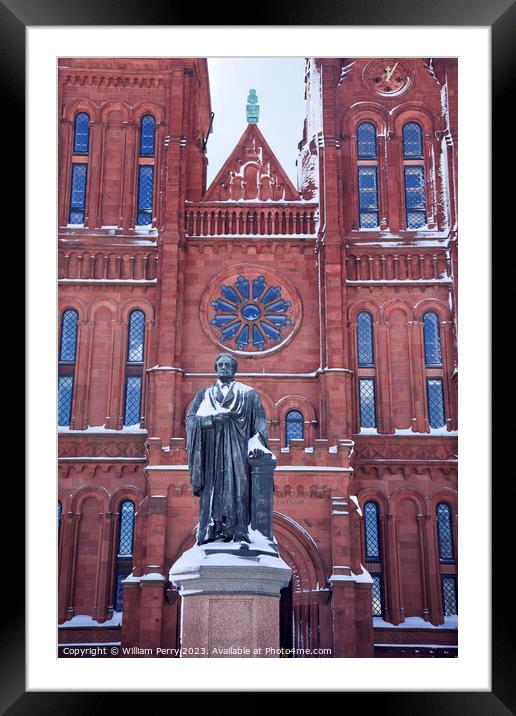 Smithson Statue After the Snow Smithsonian Castle Washington DC Framed Mounted Print by William Perry