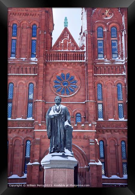 Smithson Statue After the Snow Smithsonian Castle Washington DC Framed Print by William Perry