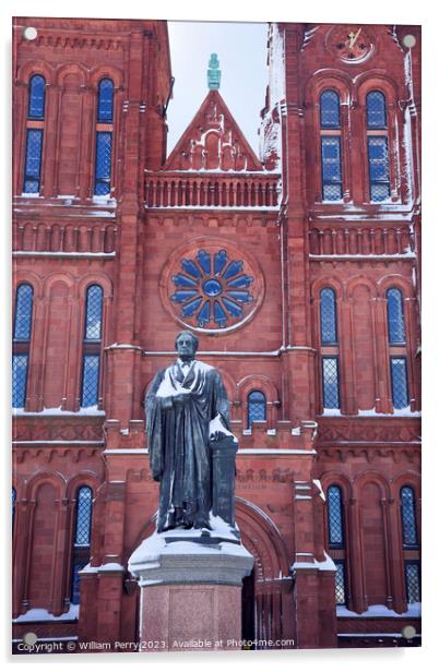 Smithson Statue After the Snow Smithsonian Castle Washington DC Acrylic by William Perry